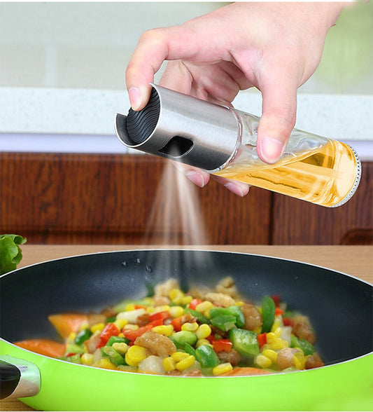 BBQ Healthy Kitchen Cooking Oil Vinegar Spray Bottle Push Type Oil Spray BottlePump Oil Tank Leakproof BBQ Sprayer BBQ Tools Kitchen Gadgets